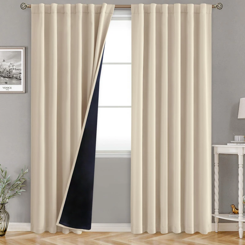 BGment Champagne 100% Blackout Curtains with Thermal Insulation Liner - 52 x 78 Inch Noise Reducing Room Darkening Curtains Light Blocking Rod Pocket and Back Tab Drapes for Bedroom, 2 Window Panels