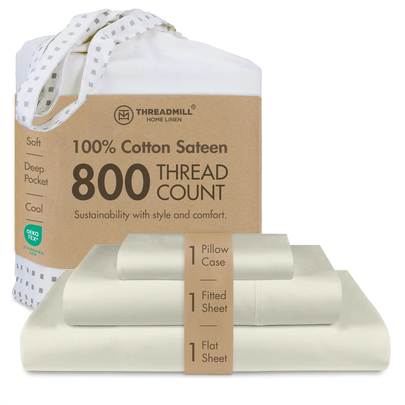 Threadmill 800 Thread Count Cotton Twin XL Sheet Set, Sateen, Taupe