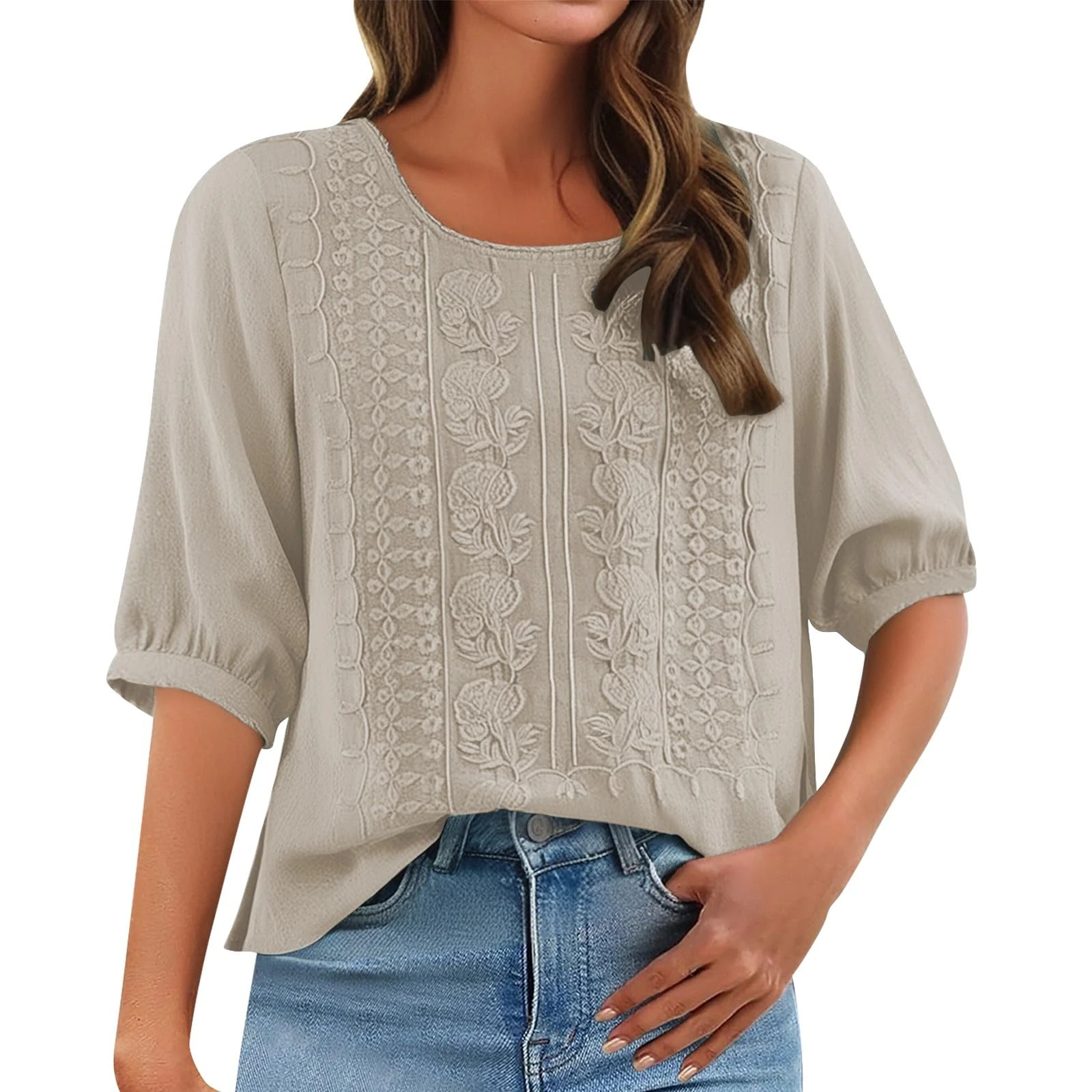 Angxiwan Womens Denim Shirt Linen Shirts for Women UK Casual Loose Fit Short Sleeve Tunic Tops Retro Floral Embroidery Jacquard Linen Blouse Solid Color My+Orders My Recent Orders