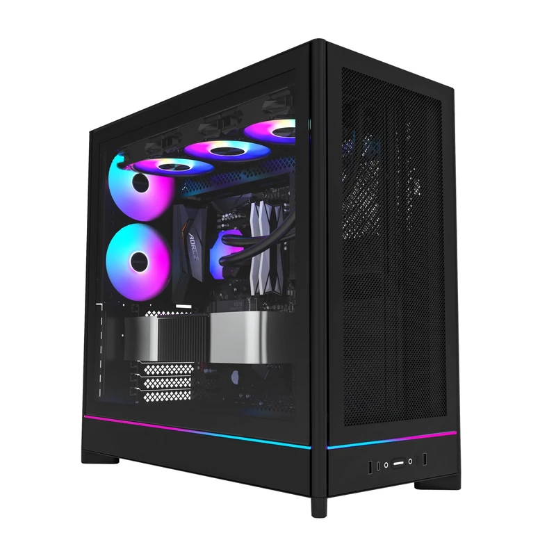 MONTECH HS01 ATX Mid-Tower PC Case Gaming PC High Airflow Reversible Layout Mesh Faceplate Sinking Design Toolless Panels Black