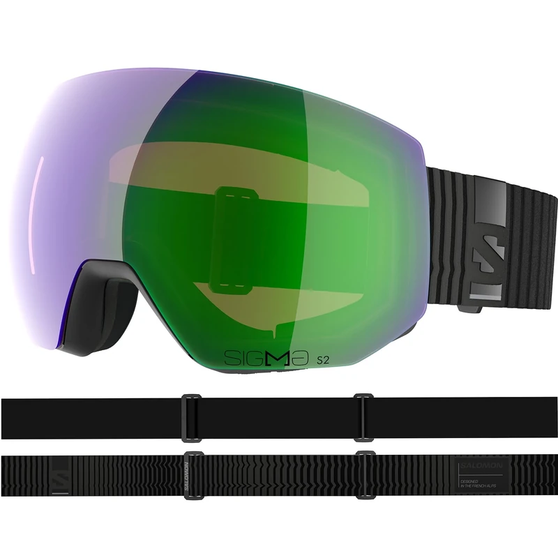 Salomon RADIUM PRO SIGMA Goggles, Unisex Anti-Fog Ski Goggles for Trail Running and Mountain Adventures, Black/Emerald