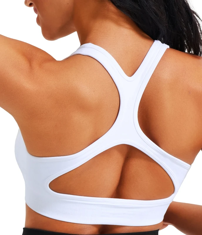 JOYSPELS Women's Sports Bra Seamless 4-Way Stretch Yoga Top with Removable Pads for Gym, Workouts, Running White M