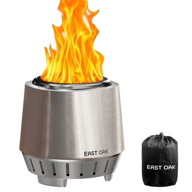EAST OAK Small Smokeless Fire Pit, Portable Table Fire Basket Made of 304 Stainless Steel with Removable Ash Plate & Carry Bag - for Wood/Pellets. Ideal for Balcony, Garden, Camping, Diameter 22.1 cm