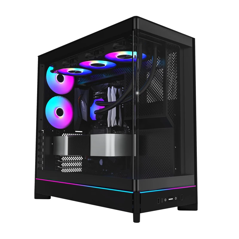 MONTECH HS02, ATX Mid-Tower PC Case, Gaming PC, High-Airflow, Reversible Layout, Sturdy Curved Tempered Glass Front Panel, Sink-in Design, Toolless Panels, Black, US
