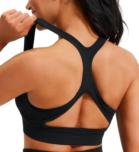 JOYSPELS Seamless Women's Sports Bra - Wide Strap 4-Way Stretch Wirefree Yoga Top with Removable Pads for Gym, Workouts, Running