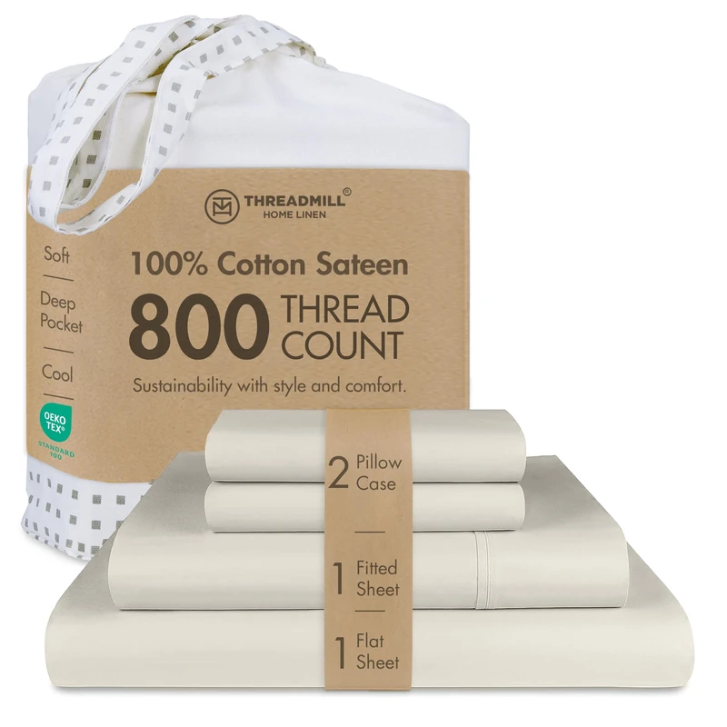 Threadmill King Size Sheets | 800 Thread Count King Bed Sheets Set for King Mattress 16” Deep Pocket | Sateen Weave, Better Than Egyptian Cotton, 4-Piece Bedding Set with Cooling Effect | Taupe