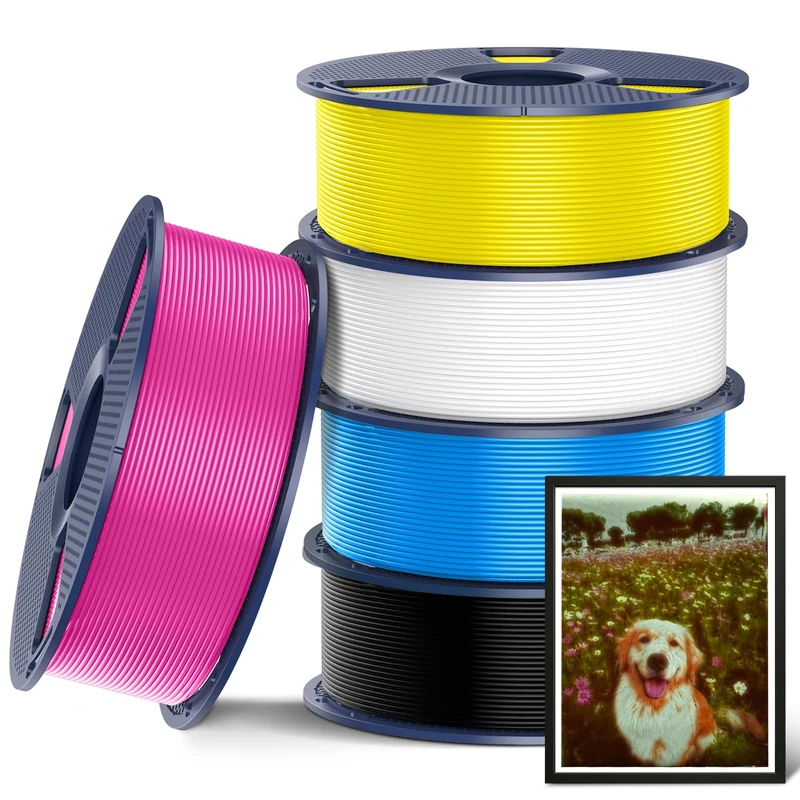 SUNLU 5KG PLA+ 3D Printer Filament Bundle, PLA Plus Filament 1.75mm, Toughness Enhanced 3D Filament, Dimensional Accuracy +/- 0.02 mm, 1 kg per Spool, 5 Pack, CMYK(White+Black+Cyan+Yellow+Magenta)
