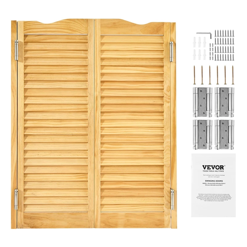 VEVOR Swinging Cafe Doors, Arched Top Interior Saloon Doors 81.3 x 106.7 cm, Double Action Made of Pine Wood, with Hinges & Hardware, Easy to Install, for Hallway Kitchen Bar Pub Entrance, Log Color