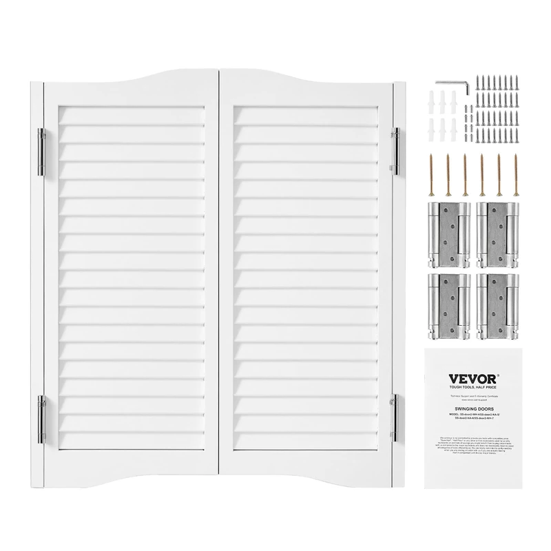 VEVOR Swinging Cafe Doors, Arched Top Interior Saloon Doors 81.3 x 91.4 cm, Double Action Made of Pine Wood, with Hinges & Hardware Kit, Easy to Install, for Hallway Kitchen Bar Pub Entrance, White