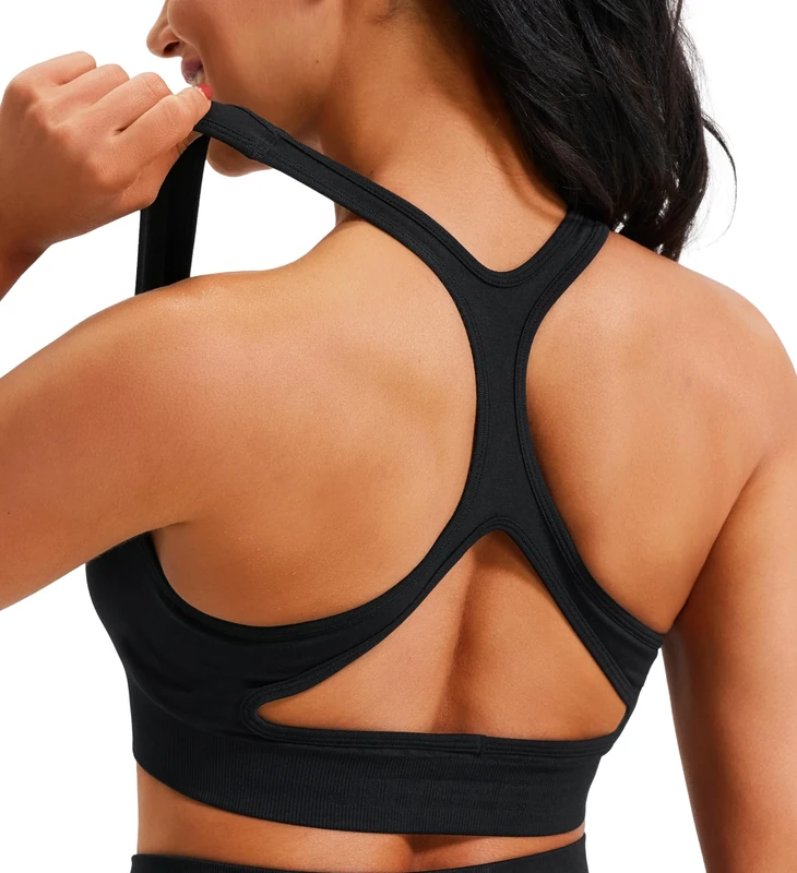 JOYSPELS Women's Sports Bra Seamless 4-Way Stretch Yoga Top with Removable Pads for Gym, Workouts, Running Black S