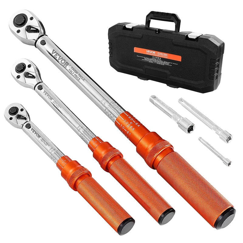 VEVOR Click Torque Wrench Set, 3 Pieces, 1/4, 3/8, 1/2 Inch Drive, 10-170 lbf-ft, 5-45 lbf-ft, 20-240 lbf-in, Dual-Direction and Dual Range Scales, 72-Tooth, ±3% High Precision, for Bicycle Repair