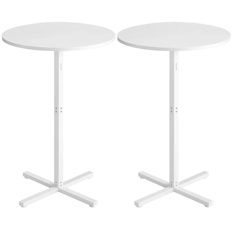 VASAGLE Bar Tables, Set of 2 High Dining Tables, Metal Frame, 60 x 60 x 104.5 cm, Easy to Assemble, With Cross Base, for 2-3 People, Modern, Snow White LBT362W01