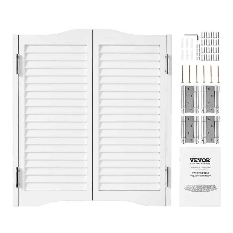 VEVOR Swinging Cafe Doors, Arched Top Interior Saloon Doors 91.4 x 91.4 cm, Double Action Made of Pine Wood, with Hinges & Hardware, Easy to Install, for Hallway Kitchen Bar Pub Entrance, White