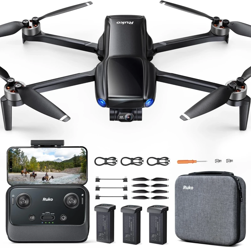 Ruko U11MINI 4K Drones with Camera 4K Professional 8K Photo, 3-Aixs Gimbal Drone with Camera, 96Mins Flight Time 3 Batteries for Beginners, 20000ft Transmission Range, GPS Auto Return with Beeper
