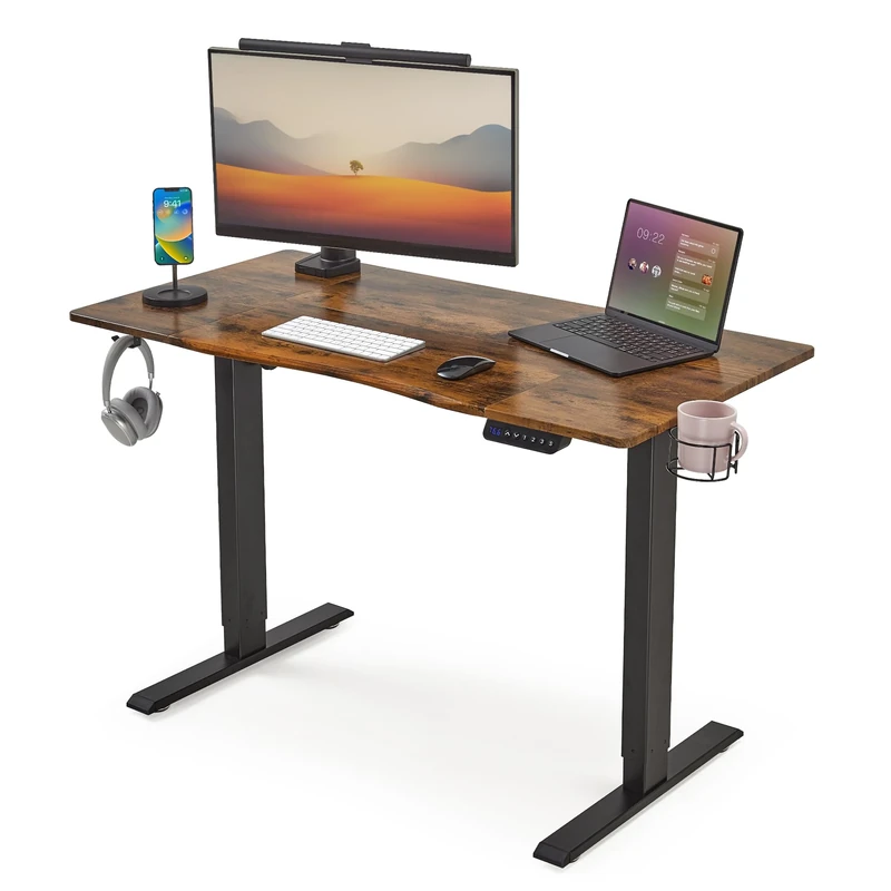 Mondeer Standing Sitting Desk, Electric Height Adjustable Desk 120 x 60 cm with Control Panel with Memory Functions for Study, Work Room, Rustic Brown and Black