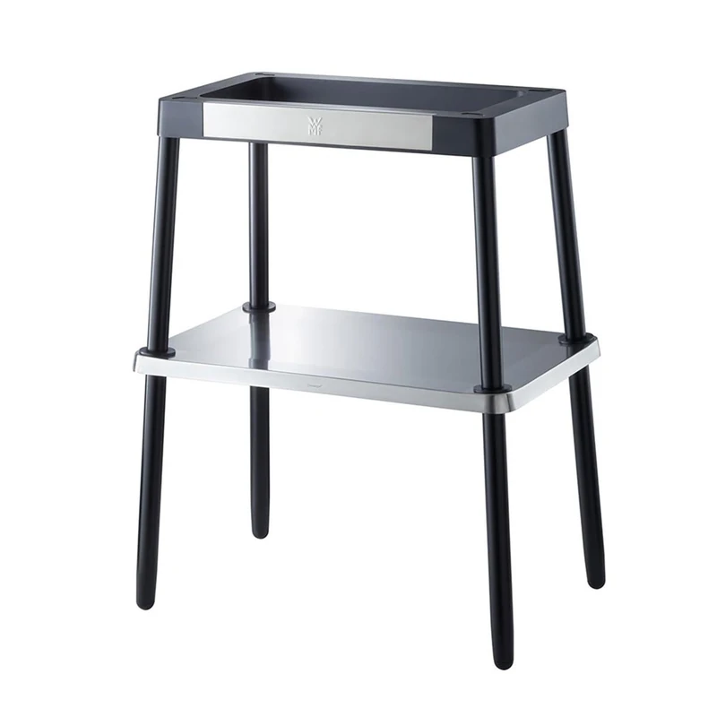WMF Lono Grill Base, 92.7 x 75.0 x 43.8 cm, Stable and Safe, Folding Side Shelves, Compatible with the Lono Master Grill and Lono Table Grill, Flat and Ribbed Cromargan, Black/Silver