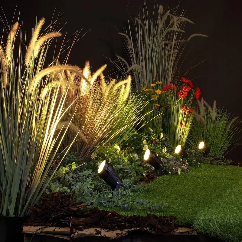 Noma Black Connectable Outdoor Spotlights, 4 Adjustable Bright White LED Lights, 2m Spacing, 5m Lead Cable