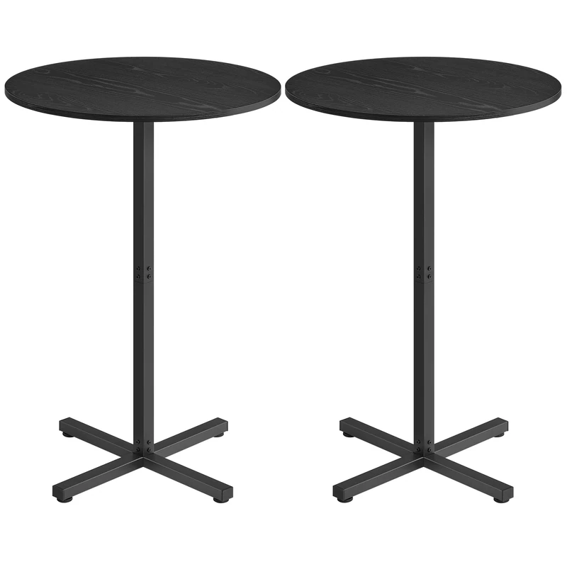 VASAGLE Bar Tables, Set of 2 High Dining Tables, Metal Frame, 60 x 60 x 104.5 cm, Easy to Assemble, With Cross Base, for 2-3 People, Modern, Ebony Black LBT362B01