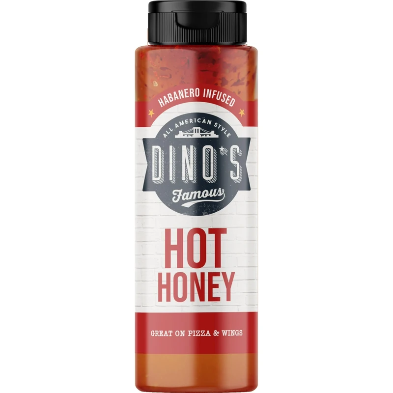 Dino's Famous Hot Honey Habanero Infused Sauce, 100% Pure Honey With Real Habanero Chillies, Dip, Dunk or Drizzle, 350 g (Pack of 1)