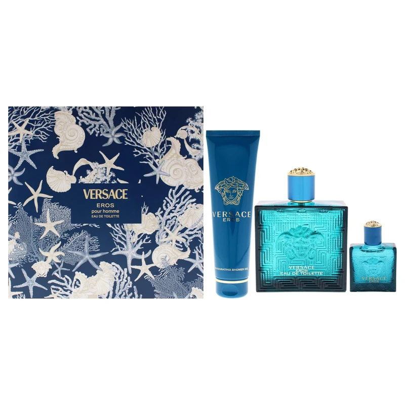 Versace Eros by Versace for Men - 3 Pc Gift Set 3.4oz EDT Spray, 0.17oz EDT Spray Vial (Mini), 5oz Shower Gel