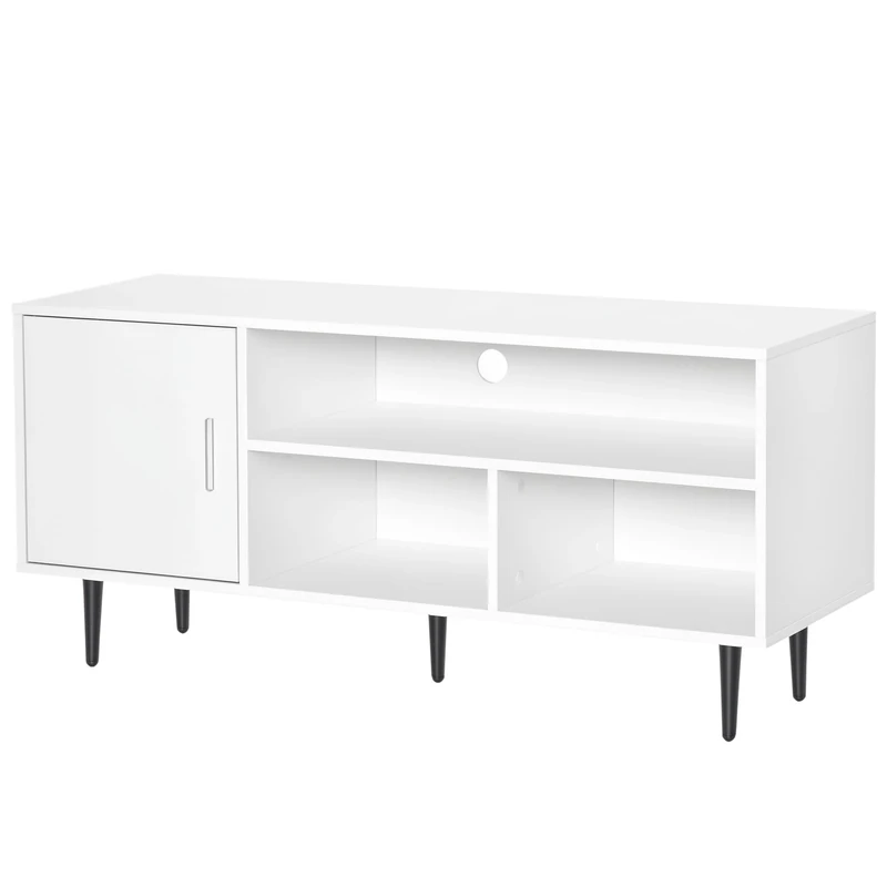 HOMCOM TV Stand Cabinet for Television up to 60 Inches, Modern TV Unit with Storage Shelf and Cable Hole for Living Room Bedroom, White