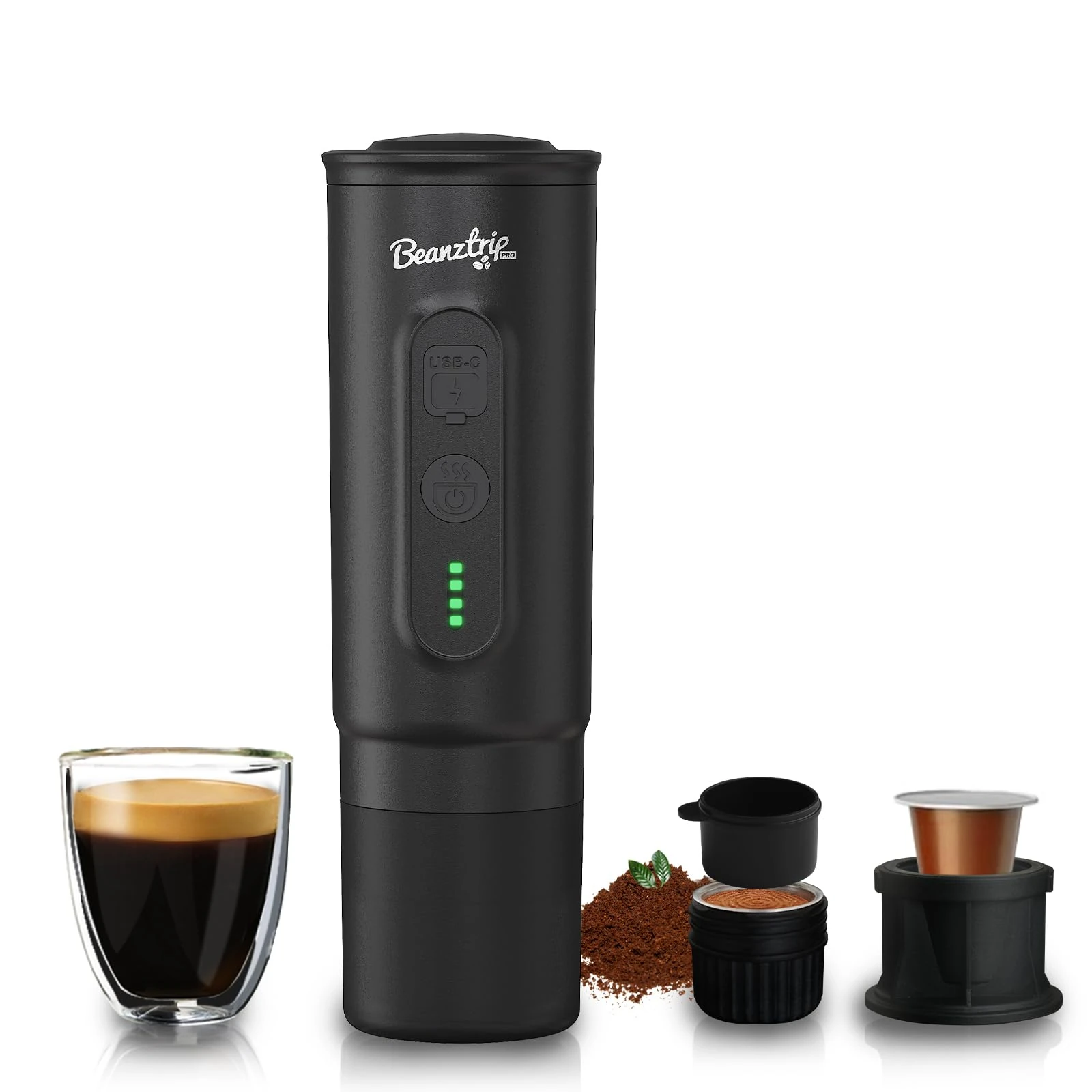 Portable Electric Espresso Maker, 20 Bar Travel Coffee Machine for Camping, RV, Mini Self-Heating with USB-C, Suitable for Ground Coffee & NS Capsule, Hiking, Office (Black)
