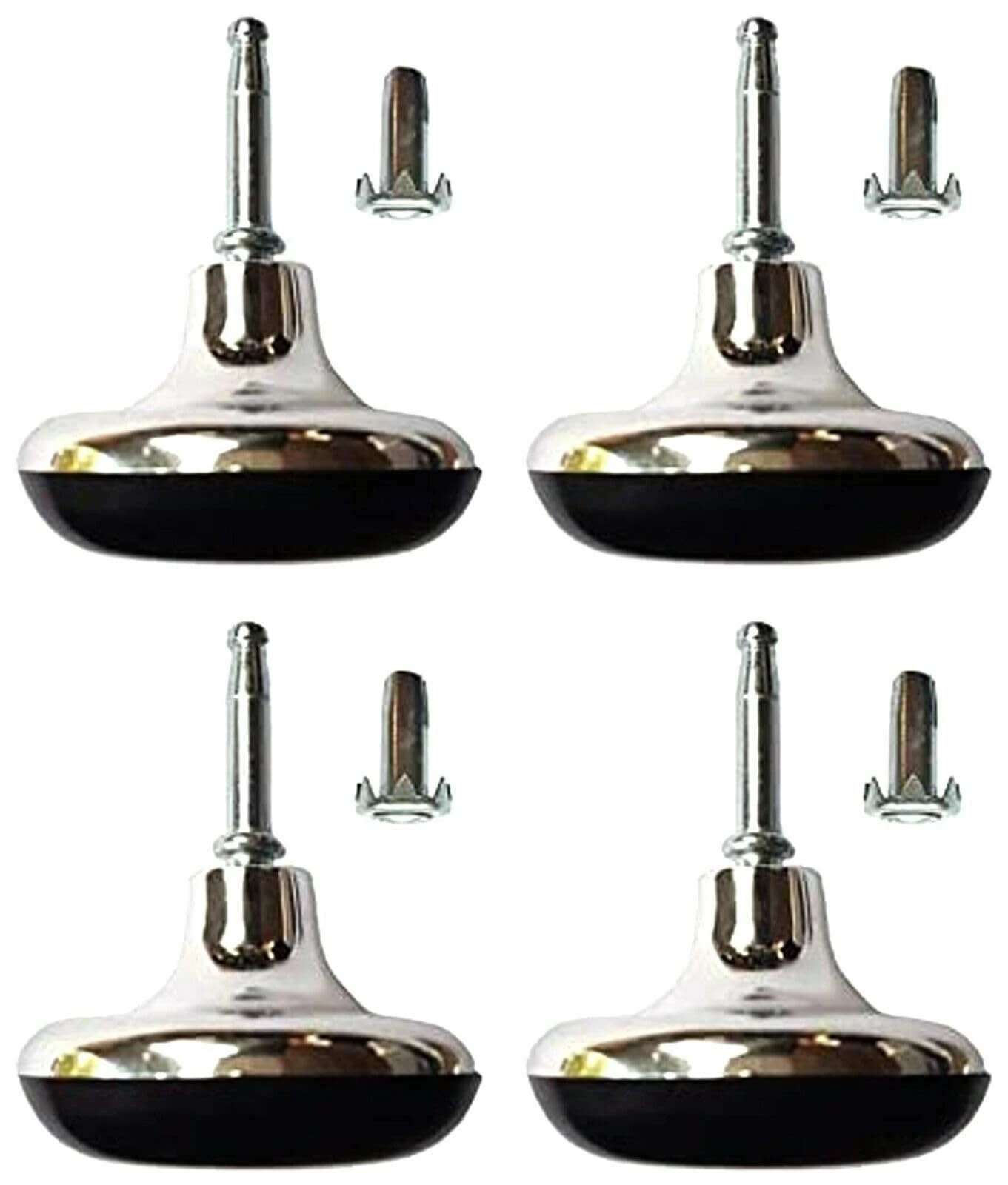 Just Accessories Pack of 6 Chrome Feet Bed Legs Glides Castor & Insert for Divan Base Settee Sofa Chairs Wheels, Mushroom Shaped Legs for Beds, Furniture Legs