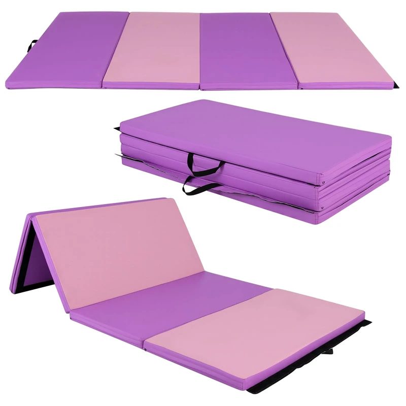 GYMAX Foldable Gymnastics Mat, 8FT x 4FT Tumbling Mat (Violet+Pink)