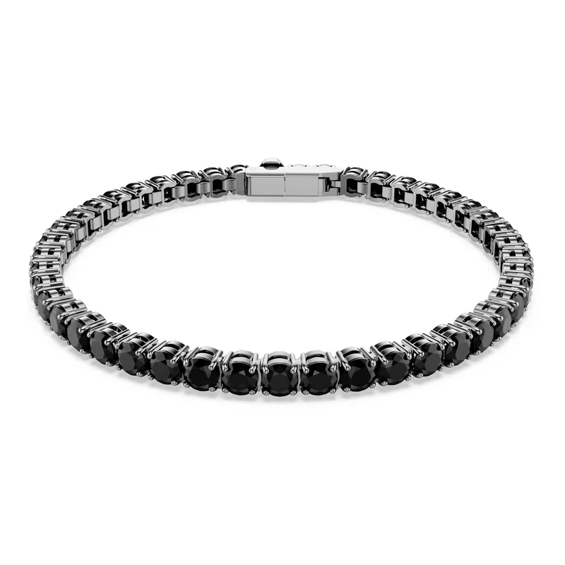 Swarovski Matrix Tennis Bracelet, Black Round-Cut Reignited Crystals in a Ruthenium-Finished Setting, Size M, Part of the Matrix Collection