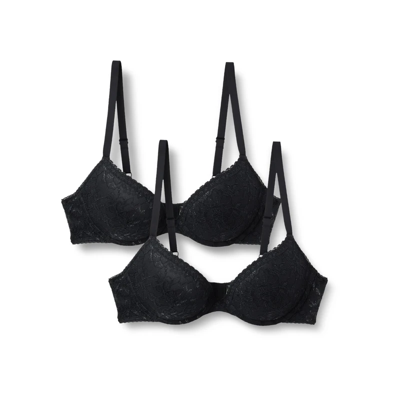 Amazon Essentials Women's Stretch All over lace Lined Push-up Bra, Pack of 2, Black, 38A - Image 1
