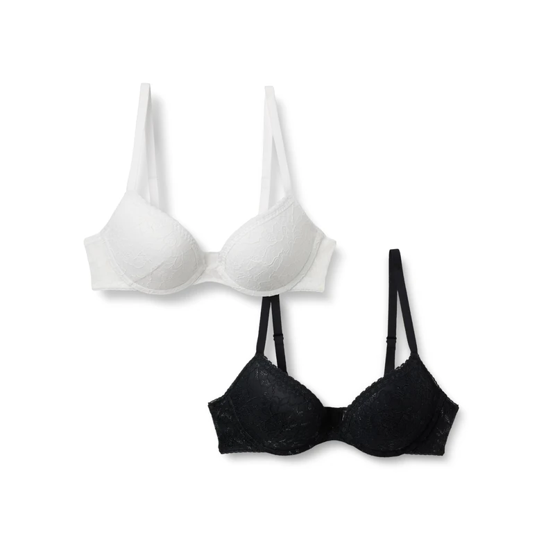 Amazon Essentials Women's Stretch All over lace Lined Push-up Bra, Pack of 2, Black/White, 36D - Image 1