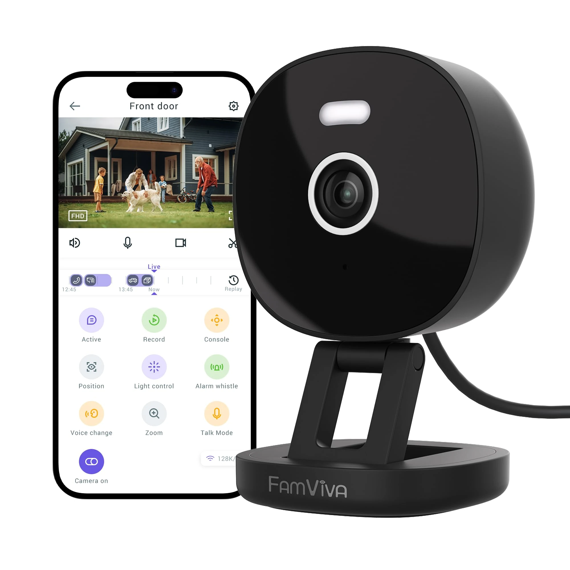 FAMVIVA 2K Security Camera Wired, Outdoor/Indoor for Home, Pet, Baby, Nanny, IP65 Waterproof Color Night Vision, White Light & Siren, Recording, Motion Detection, Works with Alexa, 2.4GHz WiFi, Black