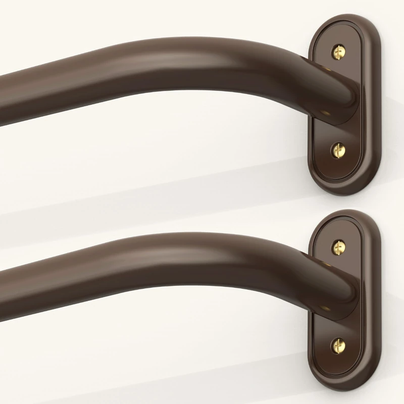 JRZOO 2 Pack Wrap Around Curtain Rods Bronze, Blackout Heavy Duty Curtain Pole for Windows 48 to 84 Inch, 1" Decorative Room Darkening Curved Modern Drapery Rod (Bronze/Unique Design/All Matel)