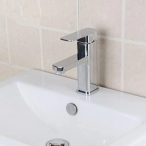 Basin Taps Square Bathroom Sink Taps Modern Waterfall Basin Mixer Tap Smooth Chrome Single Lever Hot and Cold Lavatory Vanity Sink Tap
