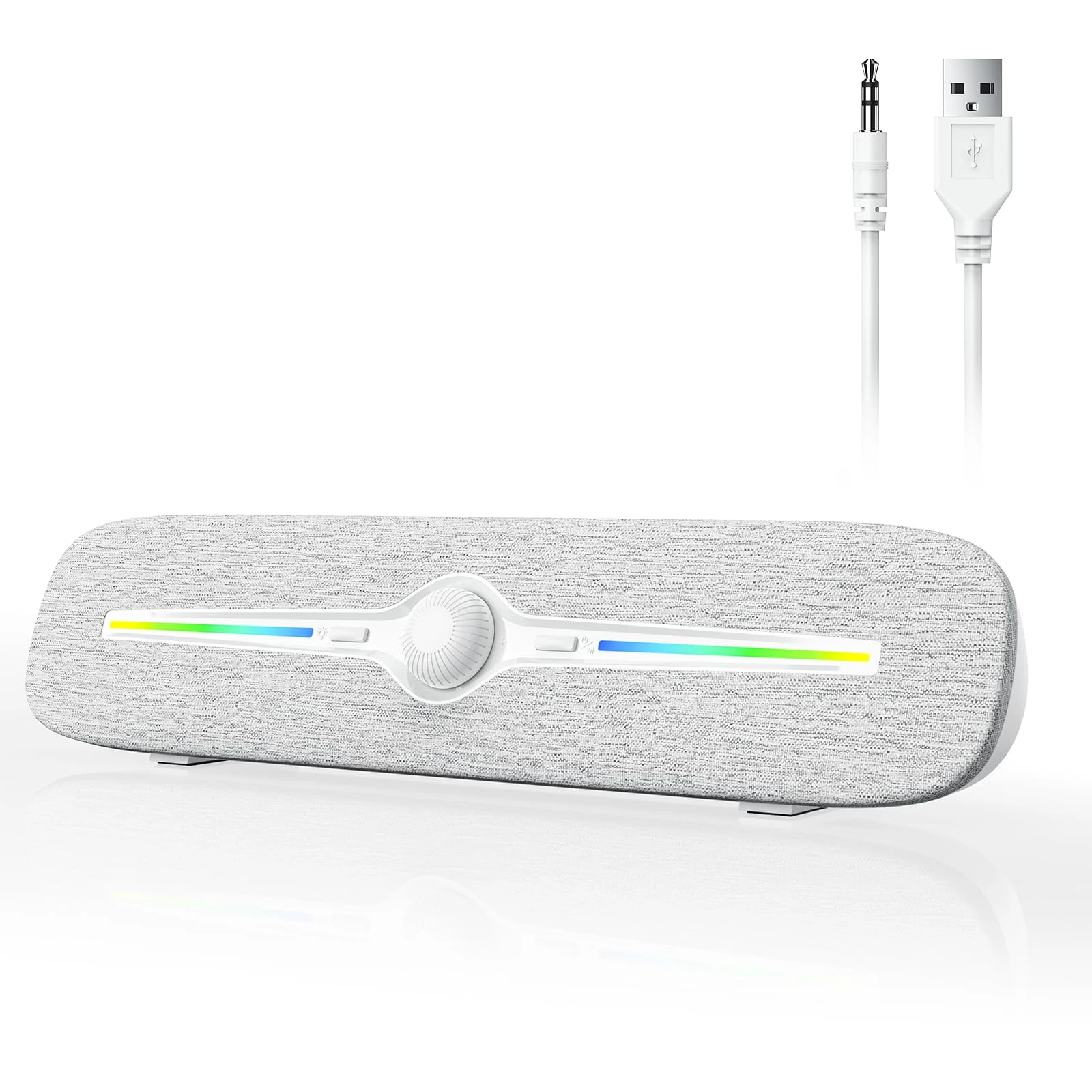 SOULION R90 PC Speaker, Small USB Operated Computer Boxes with Colourful LED Lights, 3.5 mm AUX Surround Sound Computer Soundbar for Desktop Smartphones Laptop (White)