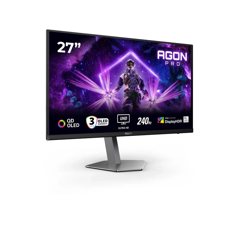 AOC Agon Pro AG276UZD - 27 inch QD OLED 4K UHD Gaming Monitor, 280 Hz, 0.03 ms, FreeSync Prem Pro, G-Sync comp., Height Adjust, HDR400 (3840x2160, 2xHDMI, DisplayPort, USB Hub) Black