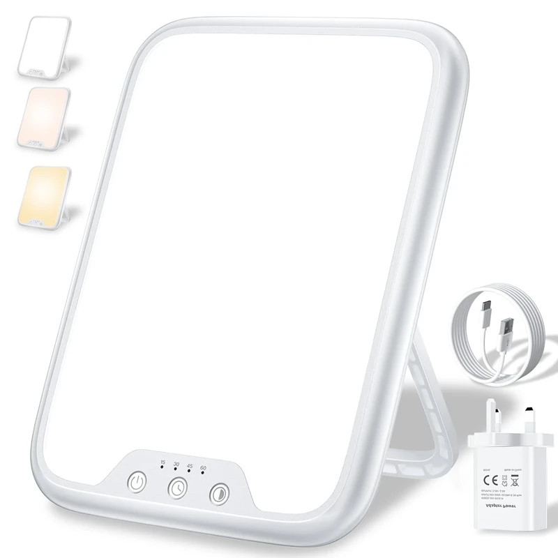 SAD Lamp, 10000 Lux Light Therapy Lamp for Depression, Sad Light UV-Free with 3 Colors Temperature, Stepless Brightness, 4 Timer Setting, Daylight Lamp Portable Light Therapy Box for a Happy Mood