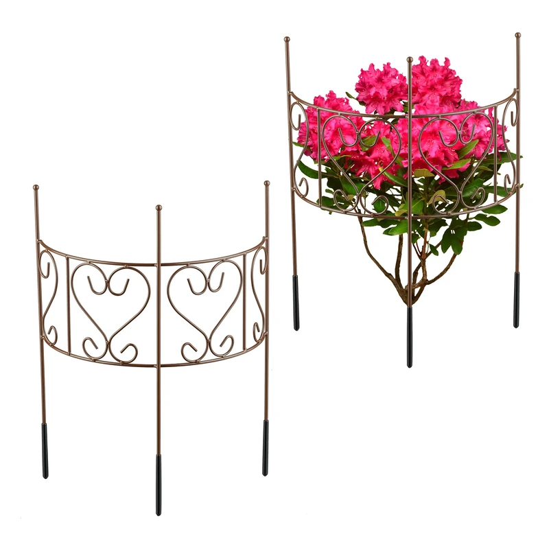 Relaxdays Plant Support, Set of 4, Semi-Circular, Flower Holder, for Shrubs & Perennials, 41.5 x 31 cm, Steel, Brown