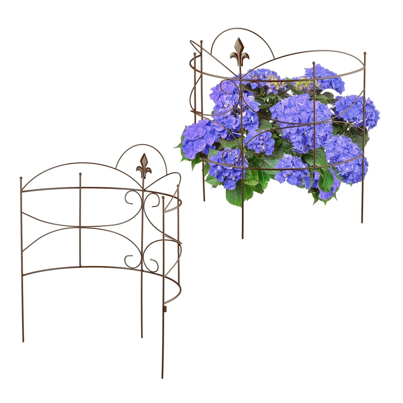 Relaxdays Plant Support, 2-Piece Circular Flower Holder, Stake for Shrubs & Perennials, HxW 59.5 x 53 cm, Metal, Brown, Iron