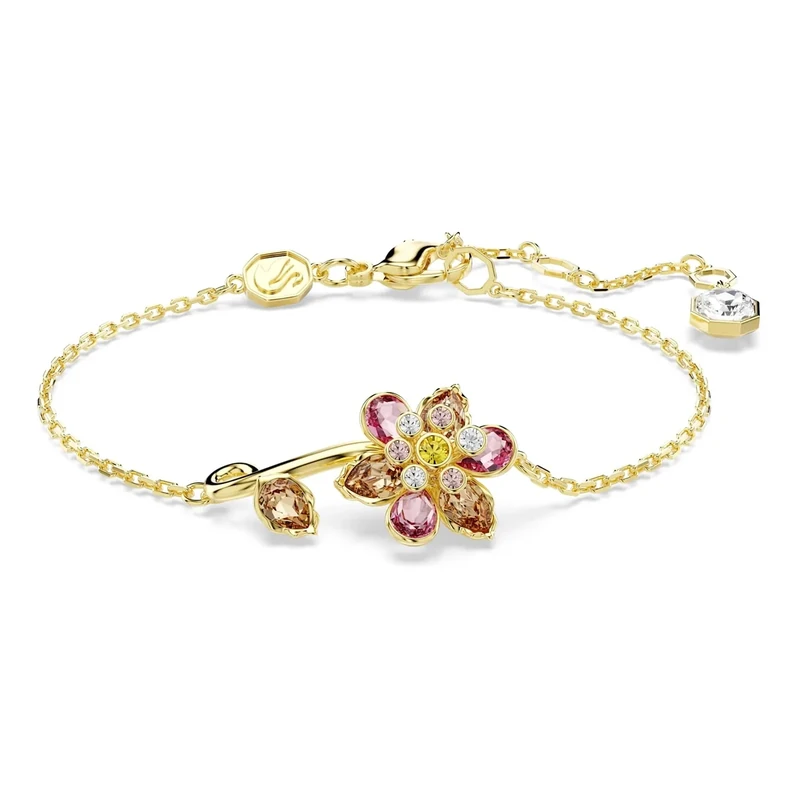Swarovski Idyllia Bracelet, Flower Motif with Multicoloured Mixed-Cut Crystals in a Gold-Tone Finished Setting, Part of the Idyllia Collection