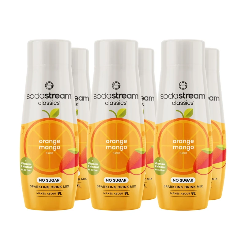 SodaStream Zeros Drink Mix, Classic Fruits Range, Sugar Free Soda Syrup for Sparkling Flavoured Water, Multipack of 6 x 440ml Bottles creates 54L of Drink, Orange and Mango Flavour with added vitamins