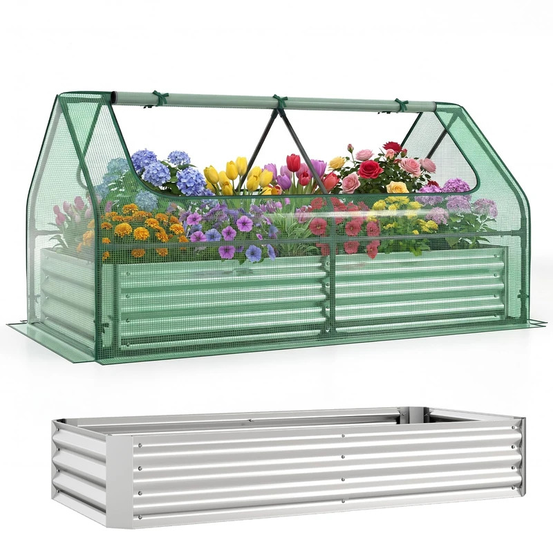 GiantexUK Raised Garden Bed with Greenhouse (Green PE Cover, 183x91x94cm)
