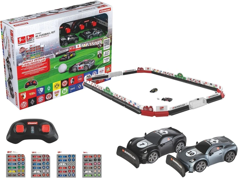 Carrera RC Vehicle Bundesliga Soccer Set I Playing Field with 2 Mini RC Cars - Goals, Ball, Stickers & Gangs I Racing Action Meets Football Game I For Children from 6 Years