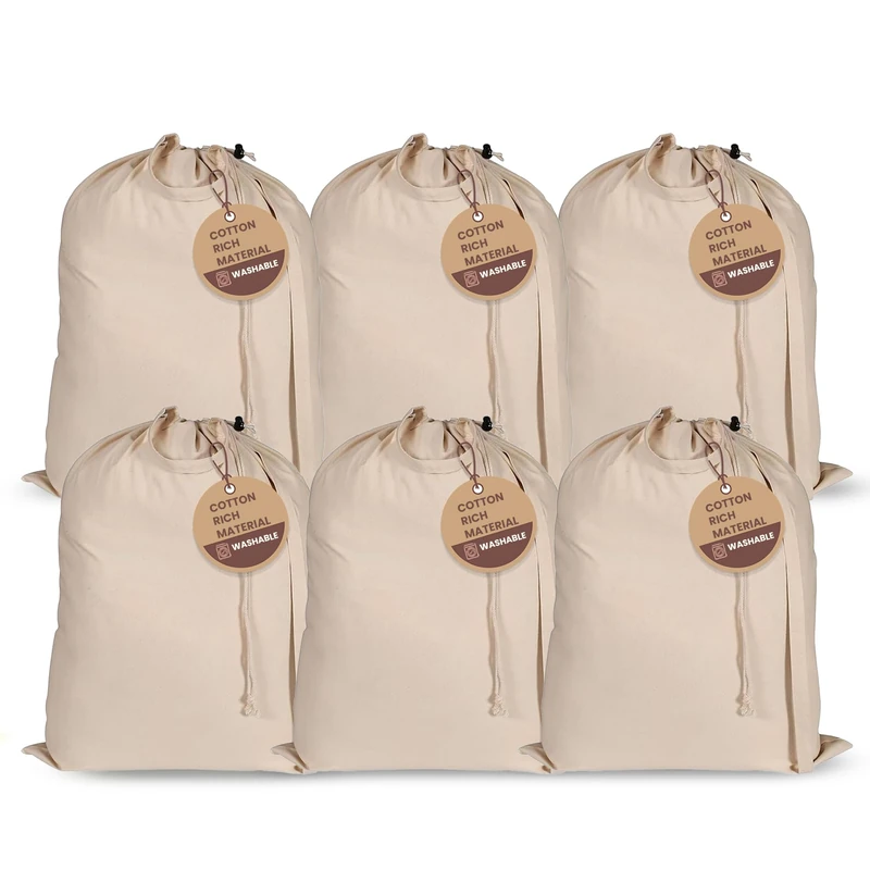 LFH Home Canvas Laundry Bag Set of 6 pc 28x36 inch - Natural