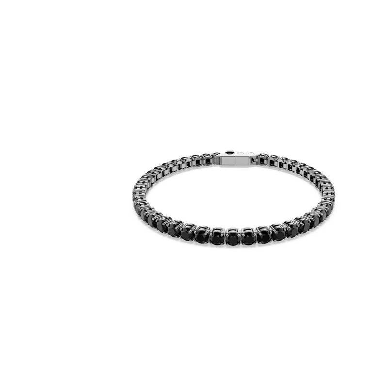 Swarovski Matrix Tennis Bracelet, Black Round-Cut Reignited Crystals in a Ruthenium-Finished Setting, Size S, Part of the Matrix Collection