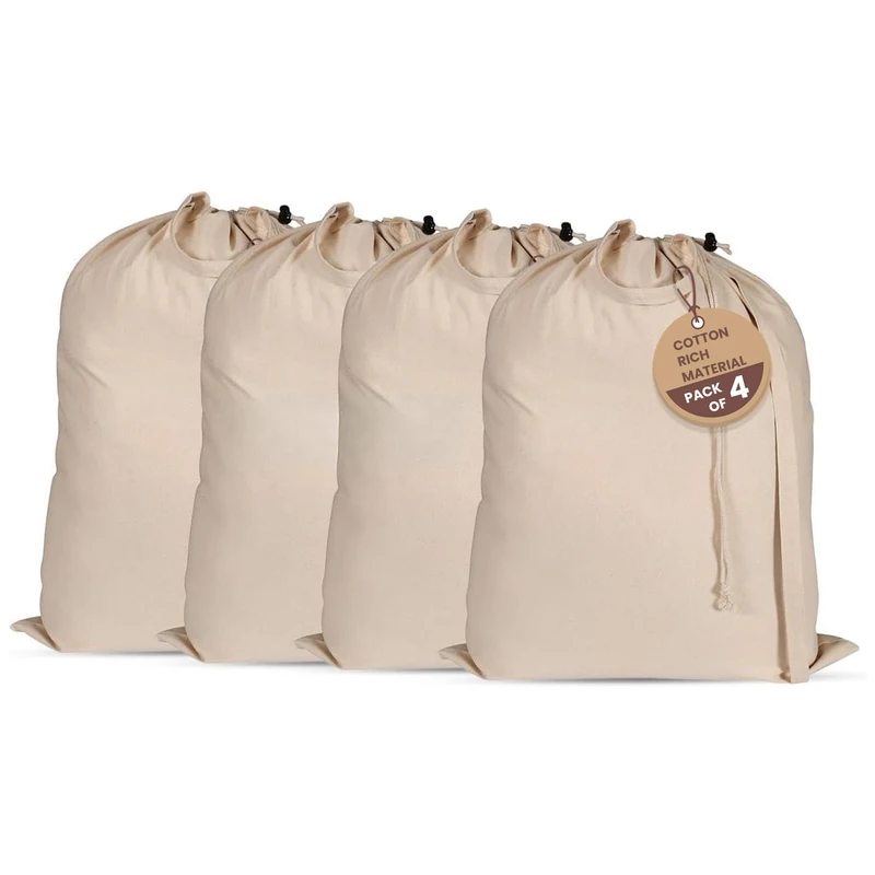 LFH Home Canvas Laundry Bag Set of 4 pc 28x36 inch - Natural
