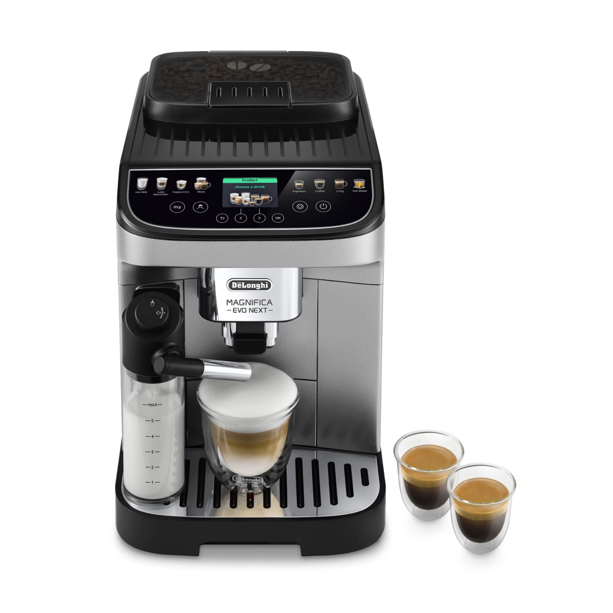 De'Longhi Magnifica Evo Next ECAM310.80.SB, Automatic Coffee Machine With Automatic Milk Frother, Bean To Cup Coffee and Cappuccino Machine with Intuitive Touch Display, Silver/Black