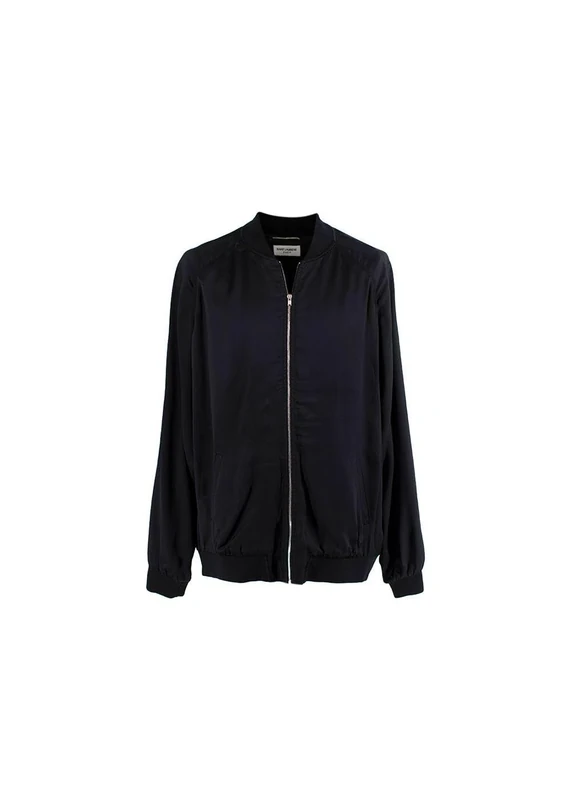 Pre-loved Black Satin Panther Embellished Bomber Jacket