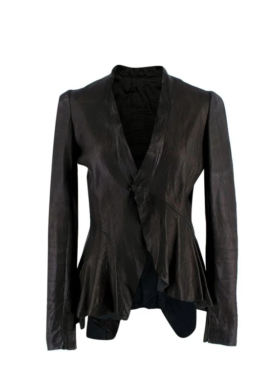 RICK OWENS Pre-loved Black Asymmetric Leather Jacket