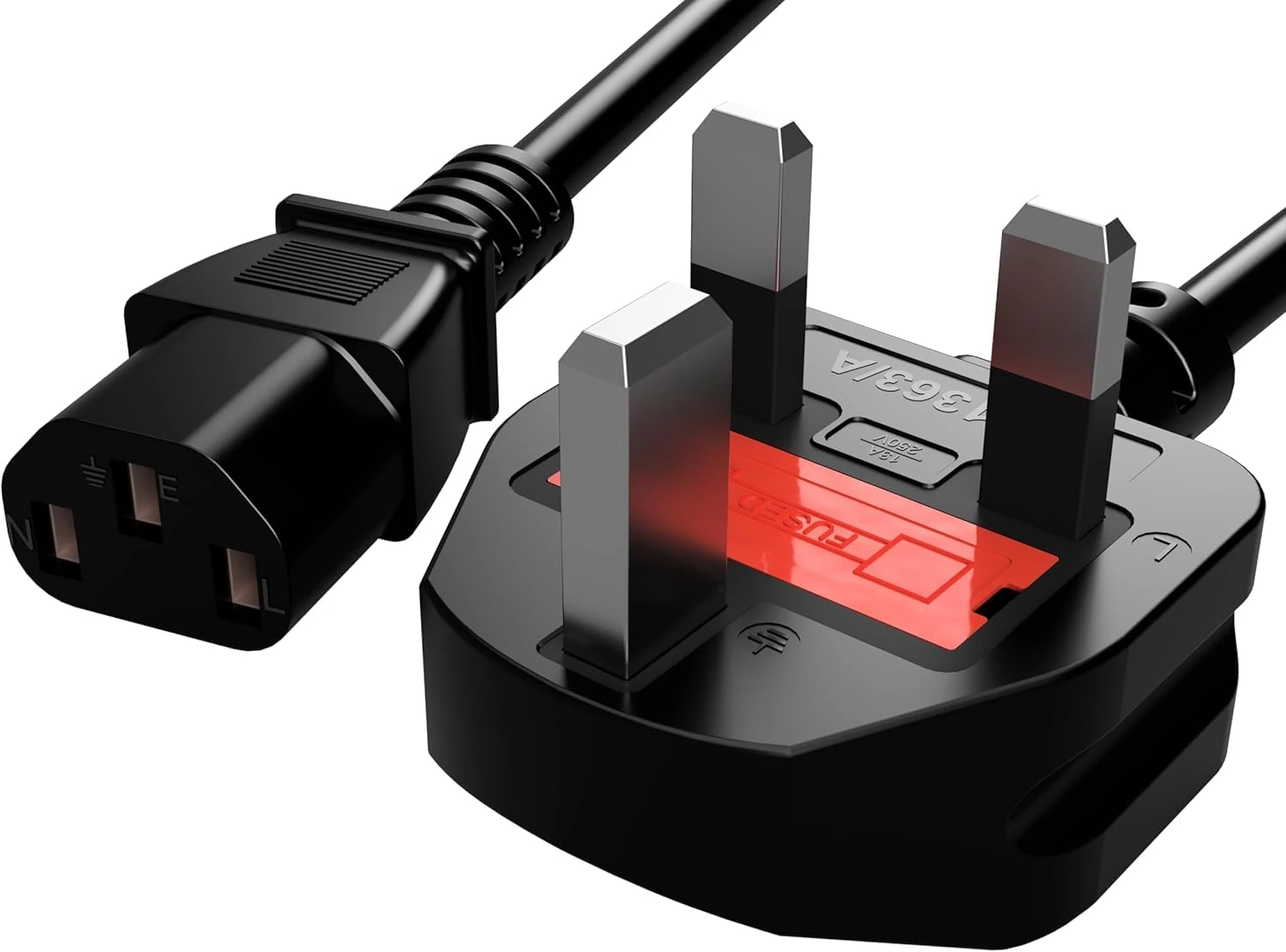 Pixipals Kettle Lead Power Cable, IEC C13 UK Plug, 1.5M/5FT Length, Black, Compatible with TVs, Monitors, Printers, PCs, Computers, Laptops